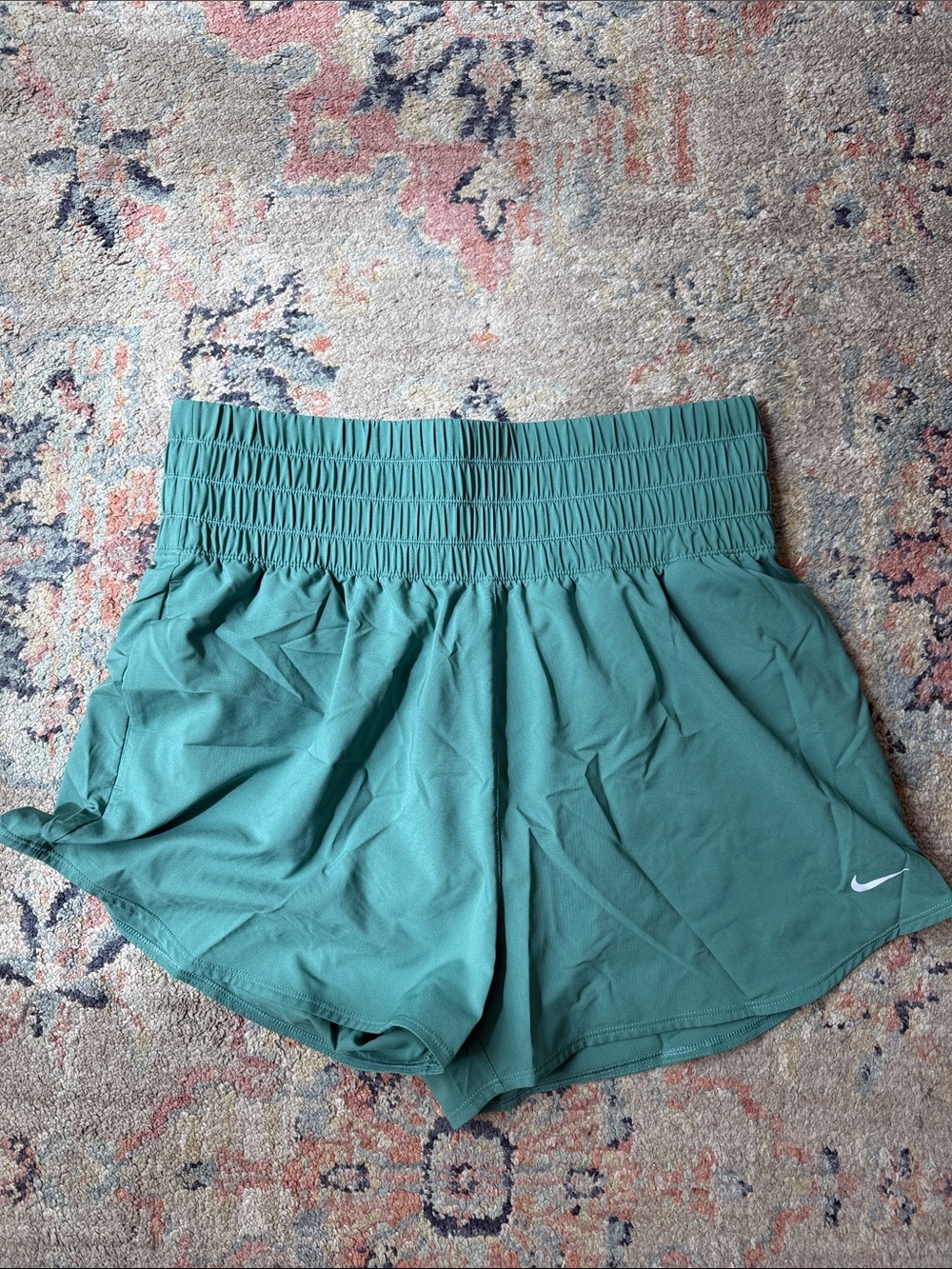 Nike Women’s Teal Smocked-Waist Athletic Shorts